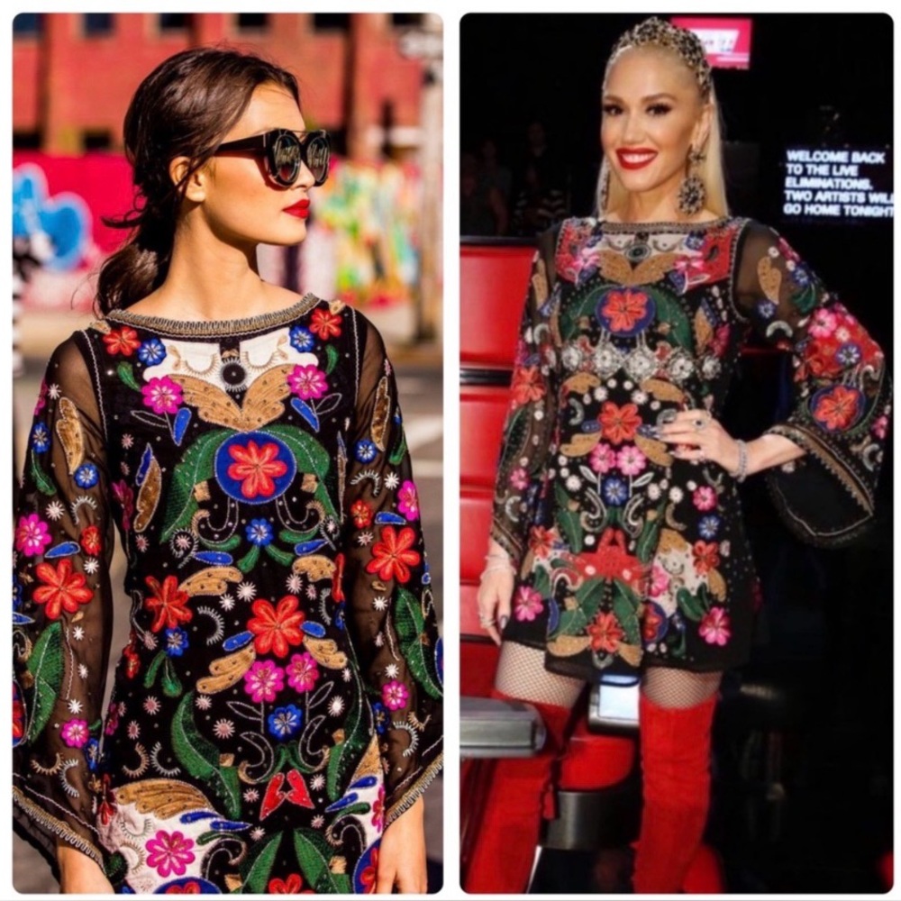 Alice + Olivia Eleonora Embellished Floral Dress.